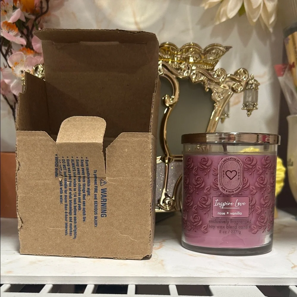 Bath and Body Works Inspire Love Rose + Vanilla Scented Candle.  8oz. New in Box - Picture 8 of 13